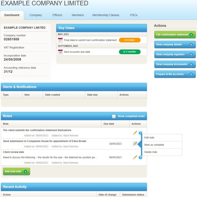 Notes on dashboard