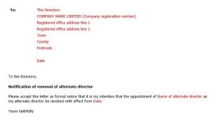 Letter to revoke remove alternate director
