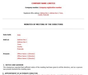 Board minute to appoint an alternate director