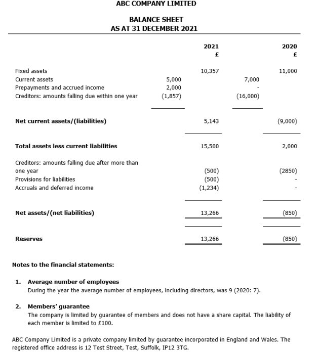 Limited by guarantee balance sheet