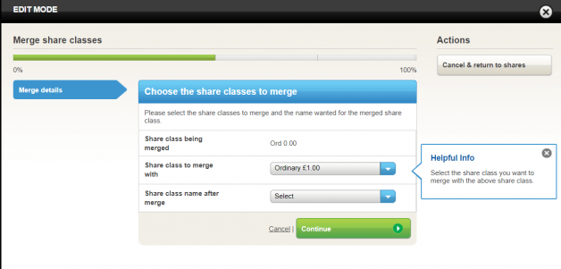 Merge share classes details