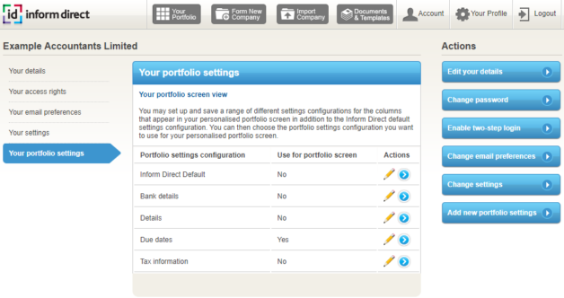 Portfolio settings suite