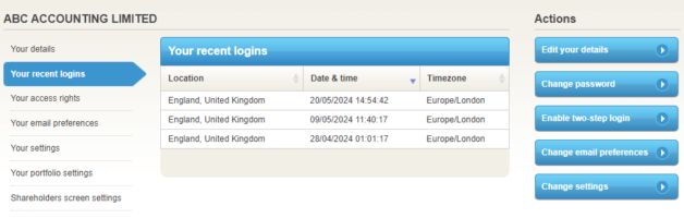 Recent log ins