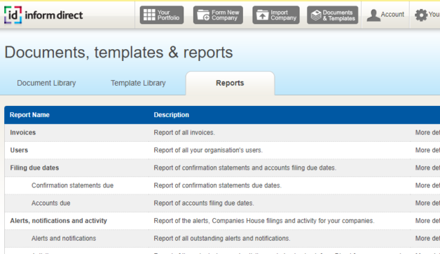 Reports screen