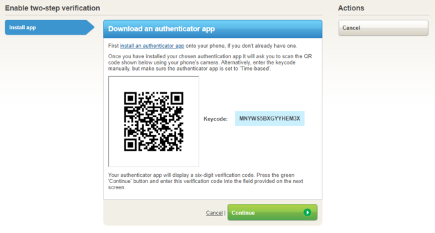 Scan QR code to synchronise with authenticator app