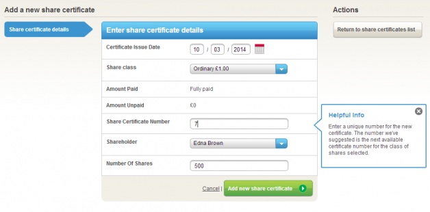 Share certificate