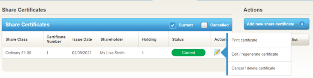 Maintain certificates actions