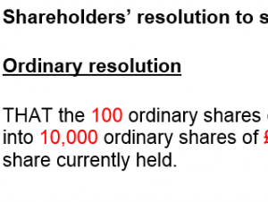 Shareholders' resolution to split shares