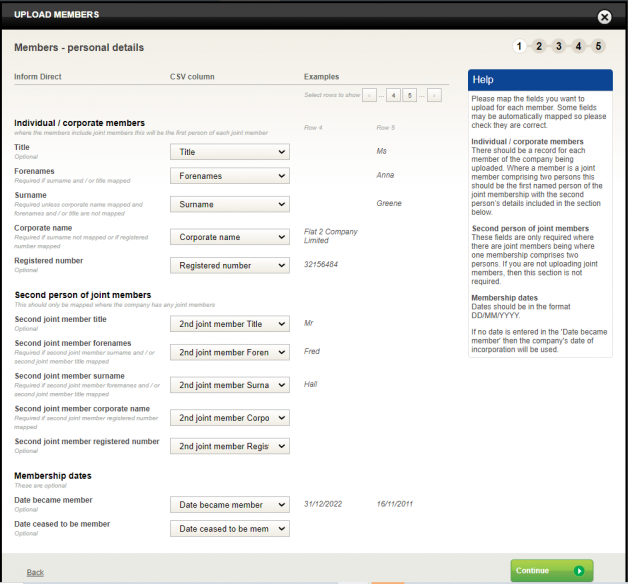 Upload members personal details