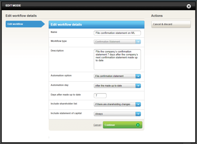 Workflow editing screen