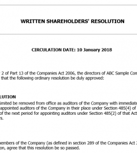 Written shareholder's resolution to remove and replace an auditor